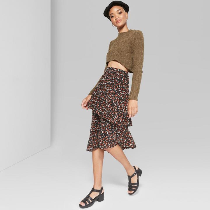 Women's Ruffle Midi Wrap Skirt - Wild Fable Black
