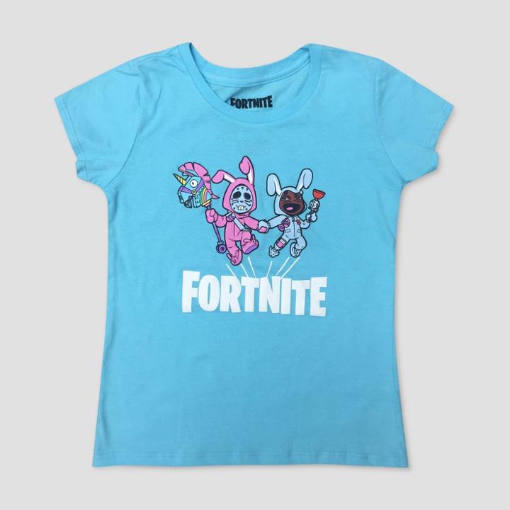 Mad Engine Girls' Fortnite Bunny Trouble Short Sleeve T-shirt - Blue