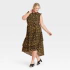 Women's Plus Size Sleeveless Ruffle Dress - Who What Wear Black Leopard Print