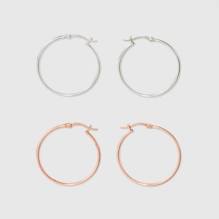 Hoop Click Top Rose Gold & Silver Plated Two Earring Set - A New Day Rose Gold/silver