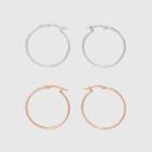 Hoop Click Top Rose Gold & Silver Plated Two Earring Set - A New Day Rose Gold/silver