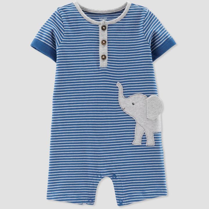 Baby Boys' Striped Elephant Romper - Just One You Made By Carter's Blue