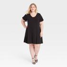 Women's Plus Size Flutter Sleeve Knit Dress - Ava & Viv Black X