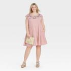 Women's Plus Size Short Sleeve Embroidered Babydoll Tiered Dress - Knox Rose Pink