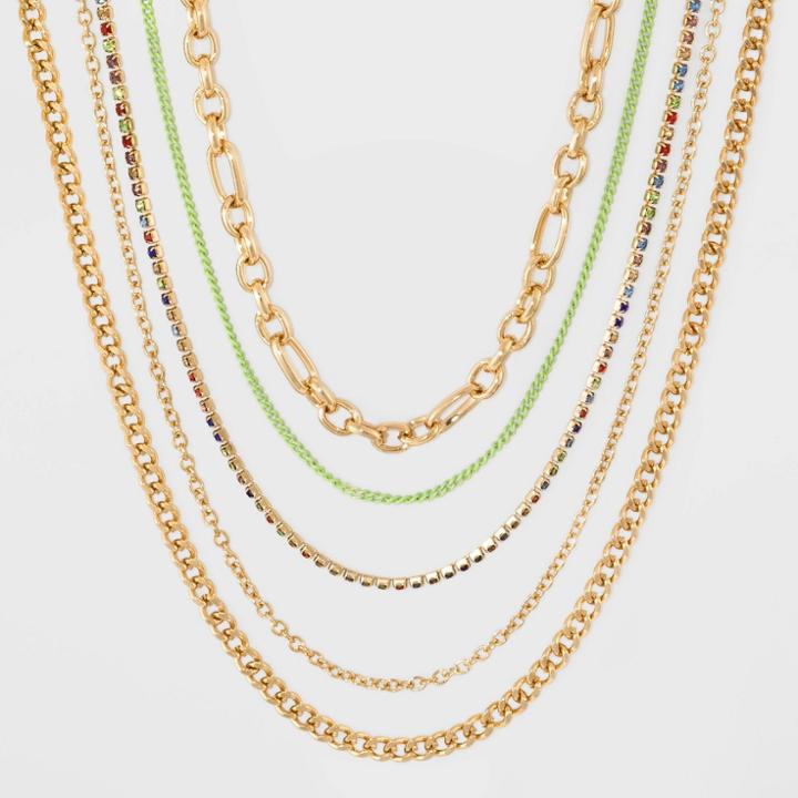 Target Steel Glass Plastic Multi Row Necklace - Wild Fable Bright Gold