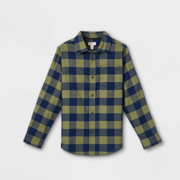 Boys' Flannel Button-down Long Sleeve Shirt - Cat & Jack Olive Green/black