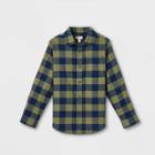 Boys' Flannel Button-down Long Sleeve Shirt - Cat & Jack Olive Green/black