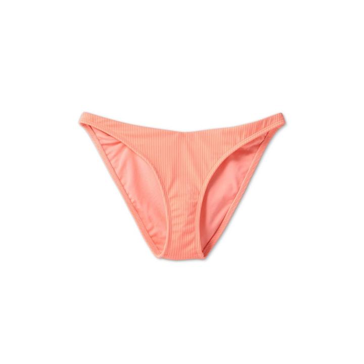 Junior's Sustainably Made Ribbed V Front Cheeky Bikini Bottom - Xhilaration Coral