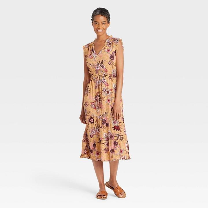 Women's Sleeveless Ruffle Tie-waist Dress - Knox Rose Yellow Floral