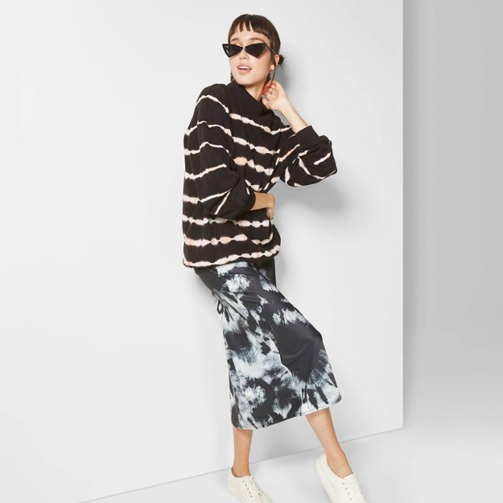 Women's Tie Dye Bias Cut Midi Skirt - Wild Fable White/black Xl,