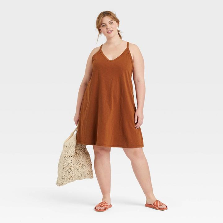 Women's Plus Size Razor Back Knit Tank Dress - Universal Thread Brown
