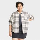 Women's Plus Size Relaxed Fit Long Sleeve Flannel Button-down Shirt - Universal Thread Gray Plaid