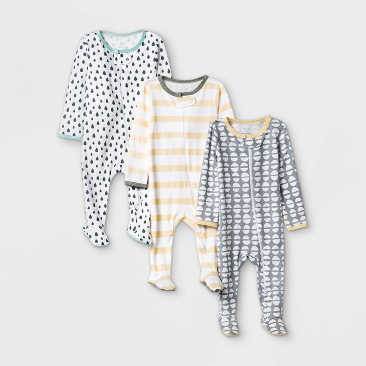 Baby 3pk Dotted Sleep N' Play - Cloud Island Yellow/gray/white
