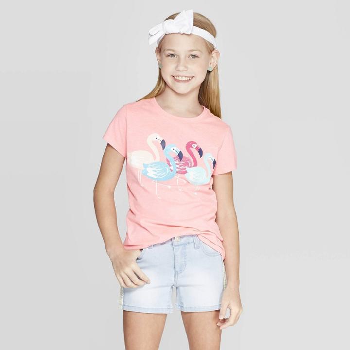Girls' Flamingos Graphic T-shirt - Cat & Jack Coral