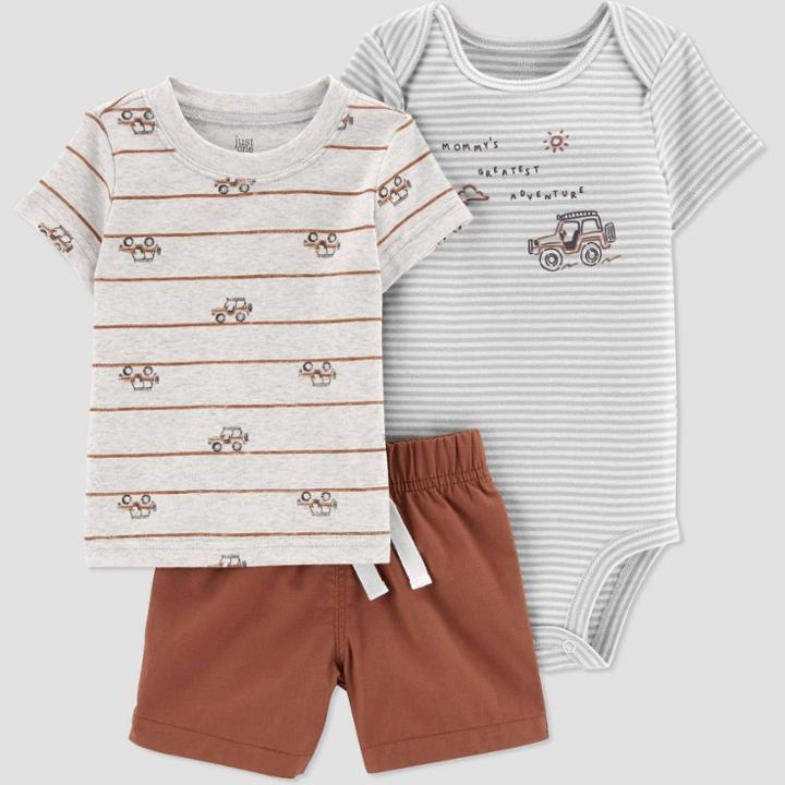 Carter's Just One You Baby Boys' Transportation Top & Bottom Set - Brown Newborn