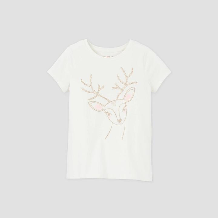 Girls' Short Sleeve Deer Graphic T-shirt - Cat & Jack Cream