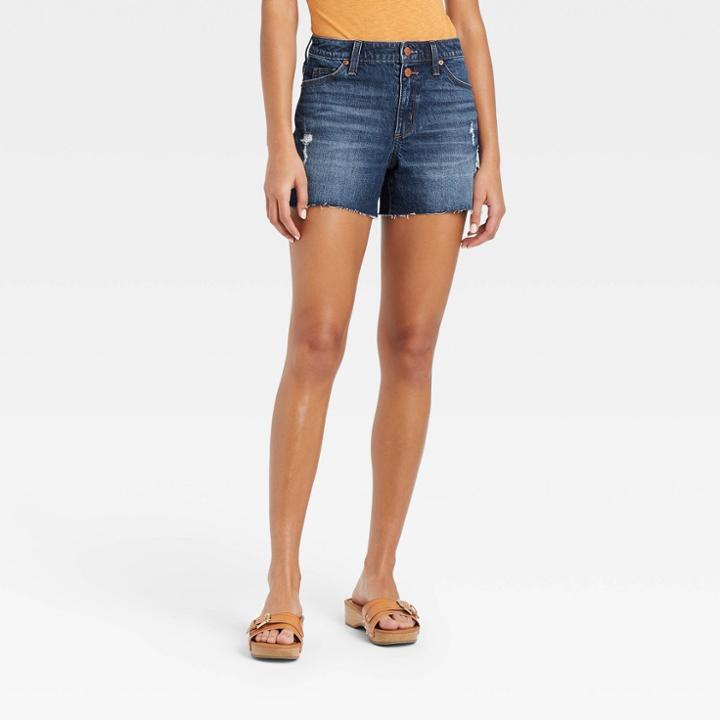 Women's High-rise Vintage Midi Jean Shorts - Universal Thread Dark Blue