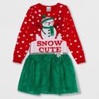 Plus Size Well Worn Girls' 'snow Cute' Sweater Dress - Red/green