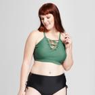 Women's Lace-up High Neck Bikini Top - Xhilaration Olive