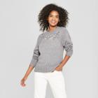 Women's Long Sleeve Jeweled Mock Neck Sweater - Cliche Gray