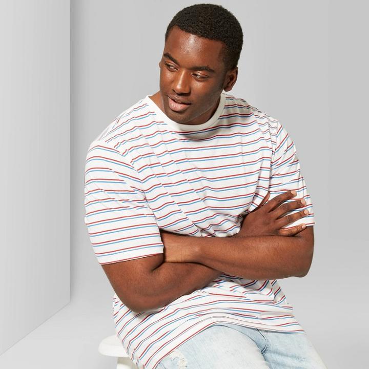 Men's Tall Striped Short Sleeve Retro T-shirt - Original Use Red