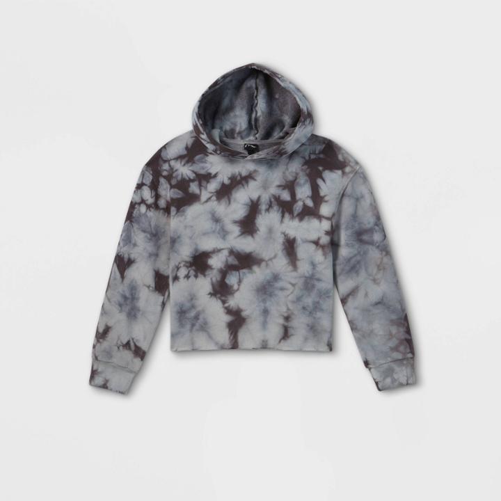 Girls' Fleece Raw Edge Hoodie - Art Class Charcoal Gray