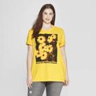 Women's Plus Size Short Sleeve Be In The Present Flower Screen T-shirt - Mighty Fine (juniors') - Yellow