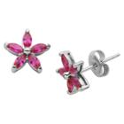 Prime Art & Jewel Sterling Silver Lab Created Ruby Flower Stud Earring, Girl's