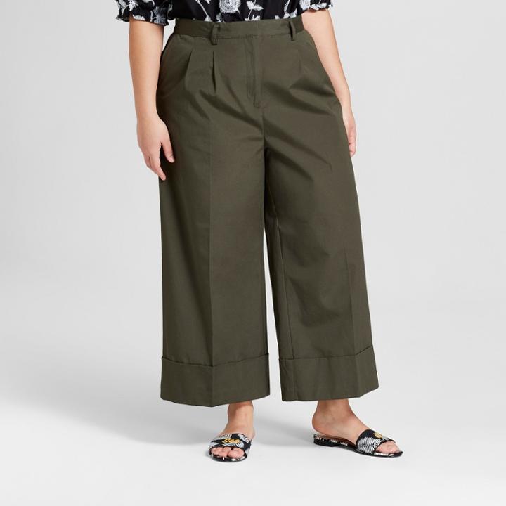 Women's Plus Size Wide Leg Tailored Crop Trouser - Who What Wear Olive (green)