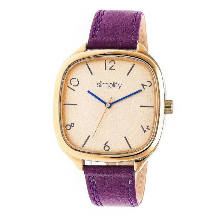 Simplify The 3500 Men's Leather-band Watch - Gold/plum, Rich Plum