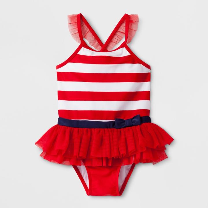 Toddler Girls' Stripe One Piece Swimsuit - Cat & Jack Red
