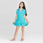 Girls' Hooded Ruffle Cover-up Dress - Cat & Jack Aqua L, Girl's, Size: