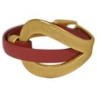 Zirconmania Zirconite Hook N Eye Genuine Leather Wrap Wristband Bracelet - Gold/pink Coral