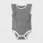 Baby Girls' Ruffle Striped Short Sleeve Bodysuit - Cat & Jack Cream/black Newborn