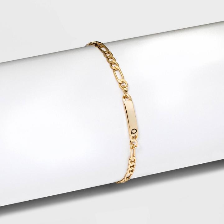 Gold Plated Initial 'q' Bar Figaro Chain Bracelet - A New Day Gold