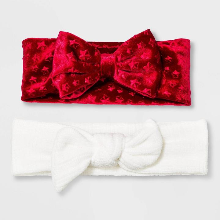 Girls' 2pk Star Velvet Bow Headband - Cat & Jack Red/ivory, Girl's, Red White