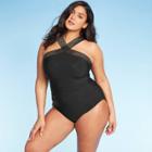 Women's Cross Front One Piece Swimsuit - Aqua Green Black M, Women's,