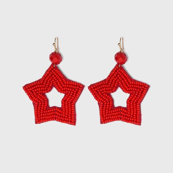 No Brand Americana Seedbead Star Earrings - Red