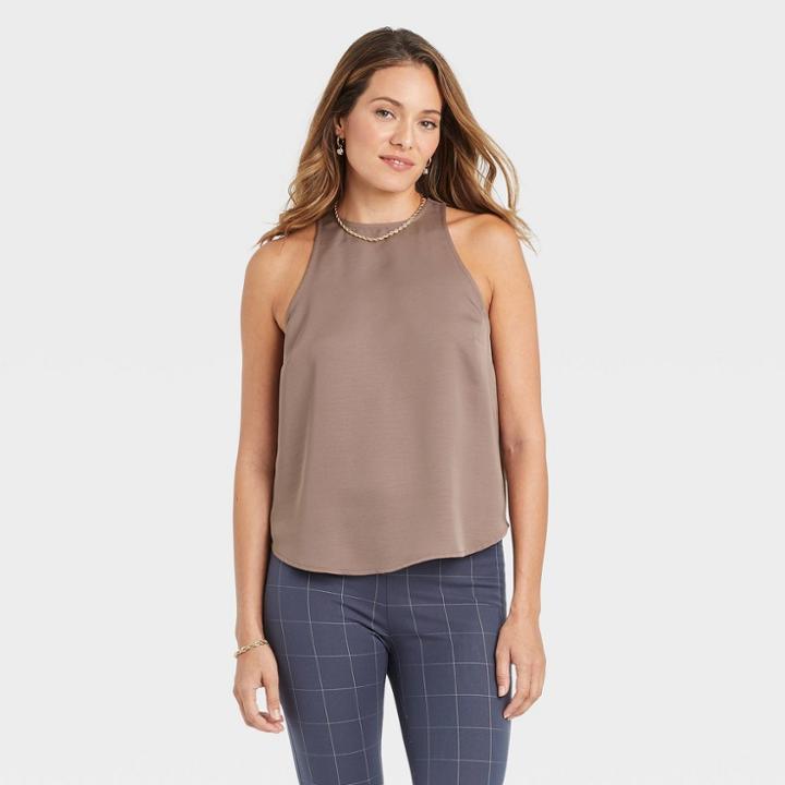 Women's Satin Racer Tank Top - A New Day Brown