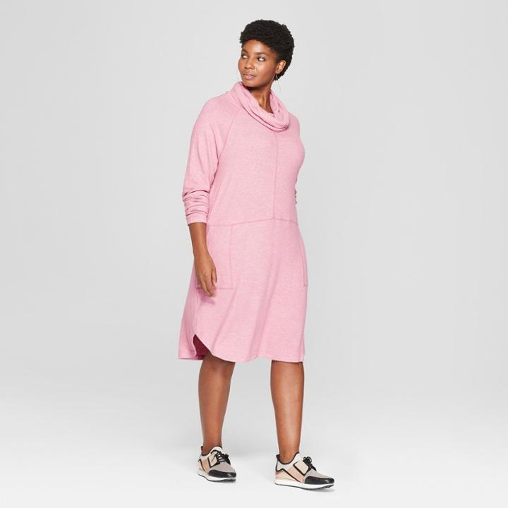 Women's Plus Size Knit Cowl Neck Dress - Ava & Viv Heather Pink