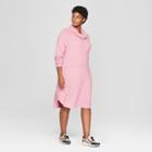 Women's Plus Size Knit Cowl Neck Dress - Ava & Viv Heather Pink