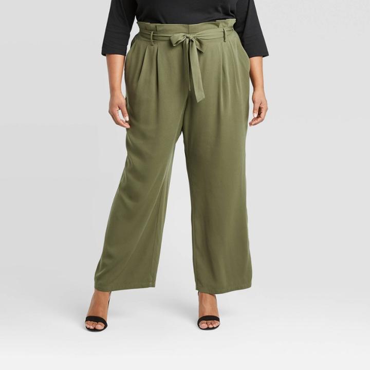 Women's Plus Size High-rise Paperbag Pants - A New Day Green 1x, Women's,