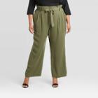 Women's Plus Size High-rise Paperbag Pants - A New Day Green 1x, Women's,