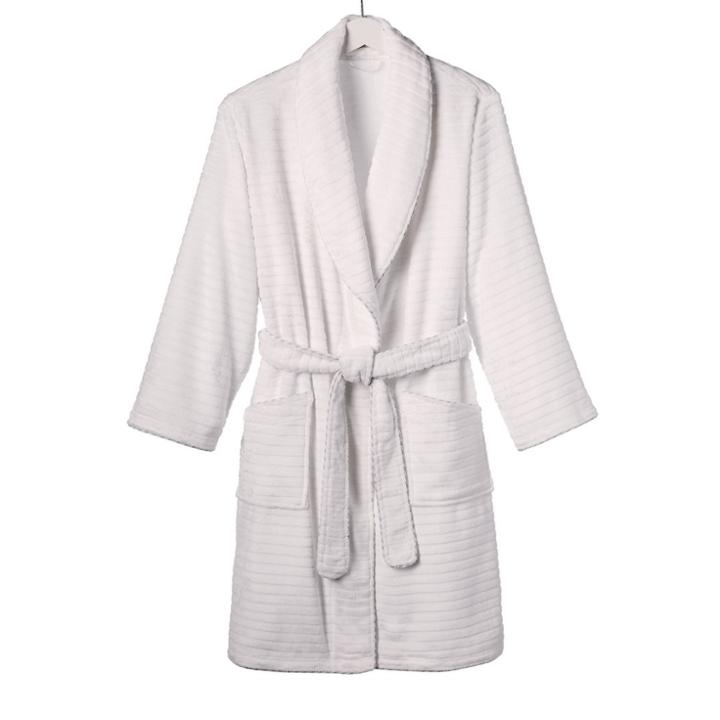 Wellbeing By Sunham Xl Ribbed Bathrobe White - Wellbeing By