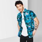Target Men's Printed Short Sleeve Button-down Shirt - Original Use Teal Blue