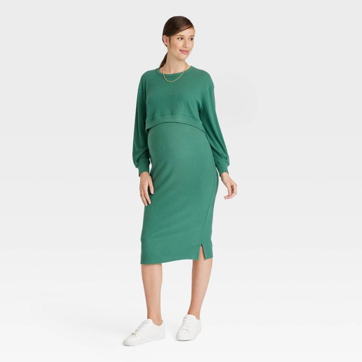 Match Back Ribbed Crop Maternity Skirt Set - Isabel Maternity By Ingrid & Isabel Green