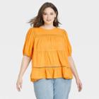 Women's Plus Size Puff Short Sleeve Lace Inset Blouse - Knox Rose Gold