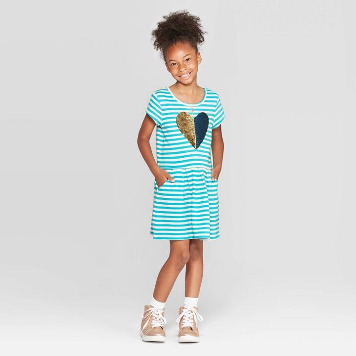 Girls' Flip Sequin Heart A Line Dress - Cat & Jack Turquoise