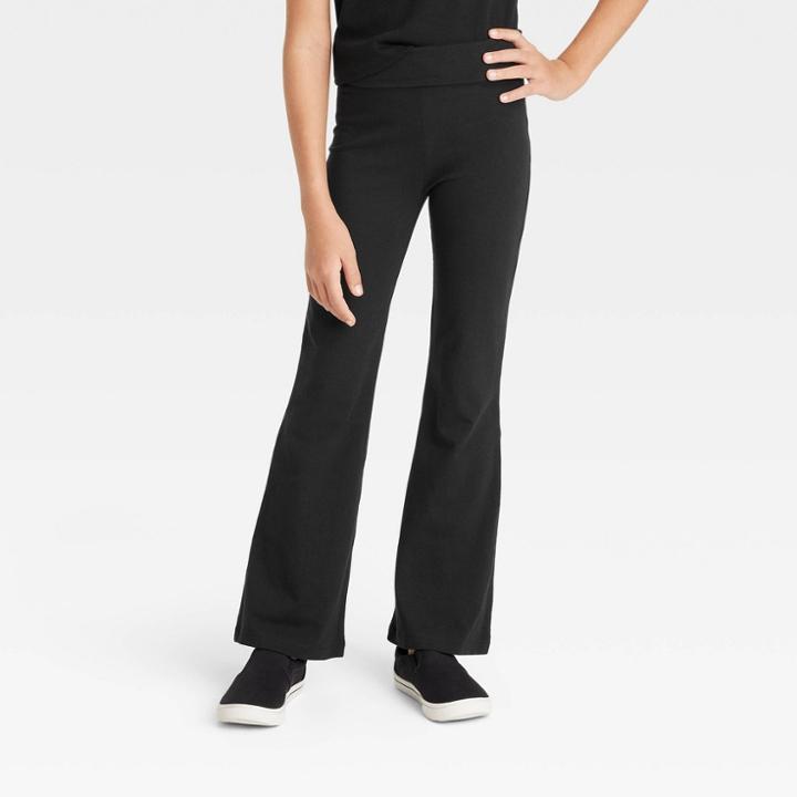 Girls' Fold Over Waist Flare Leggings - Art Class Black