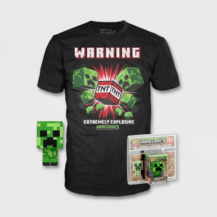 Boys' Minecraft Creeper Short Sleeve Graphic T-shirt With Mini Funko Pop! - Black
